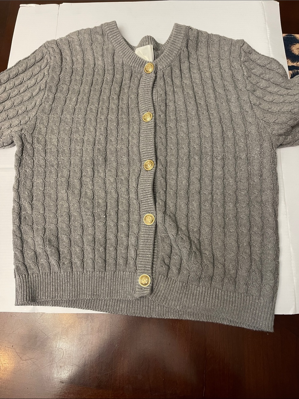 H&M Gray Cable-Knit Short-Sleeve Cardigan with Gold Buttons